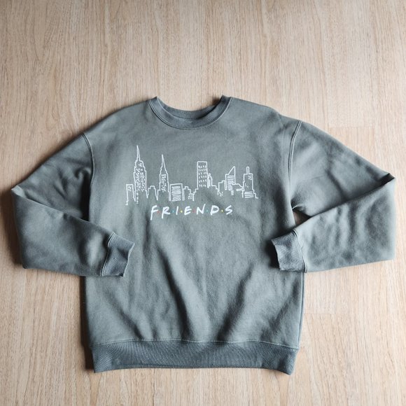 Friends Graphic Crew Neck Sweatshirt Fleece Lined Long Sleeve Green - Picture 6 of 8